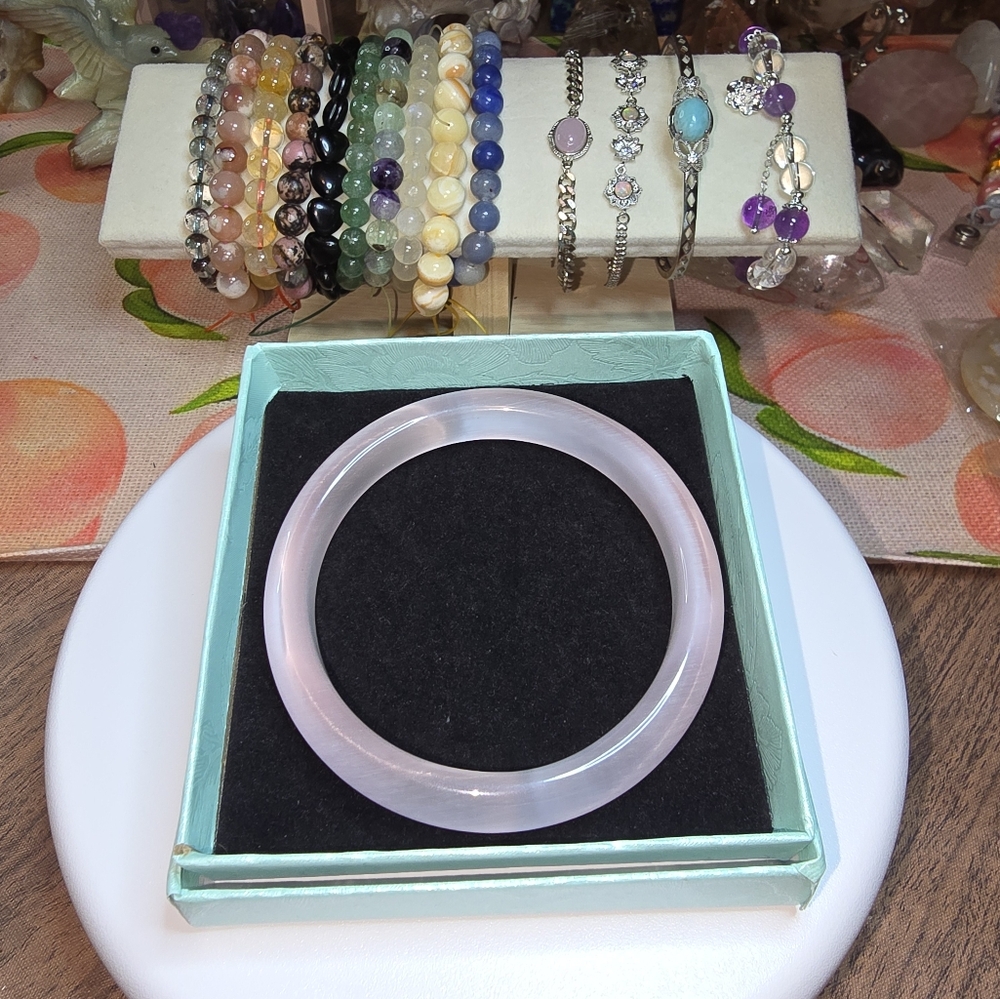 Pink Cat Eye Crystal Bangle Bracelet
